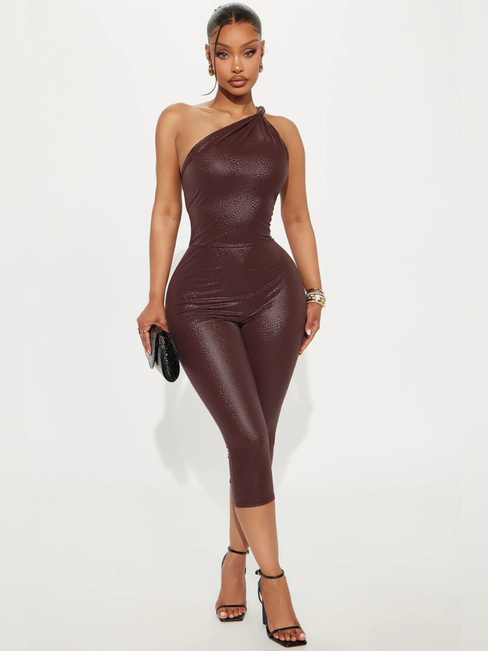 NEW! One-Shoulder Faux Leather Jumpsuit Romper | Fashion Nova
